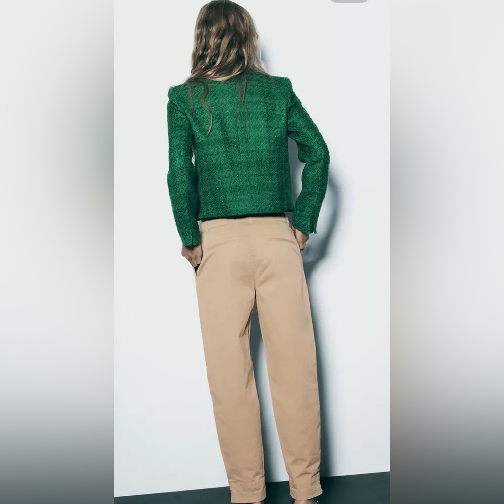 ๐(NWT) ZARA Bloggers Fav Green Tweed Double Breasted Cropped Blazer. Size XS - Picture 8 of 16
